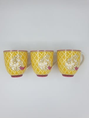 YELLOW COFFEE MUG, Unique Mug, Porcelain Handmade, Tea Mug, 6 Pcs-1