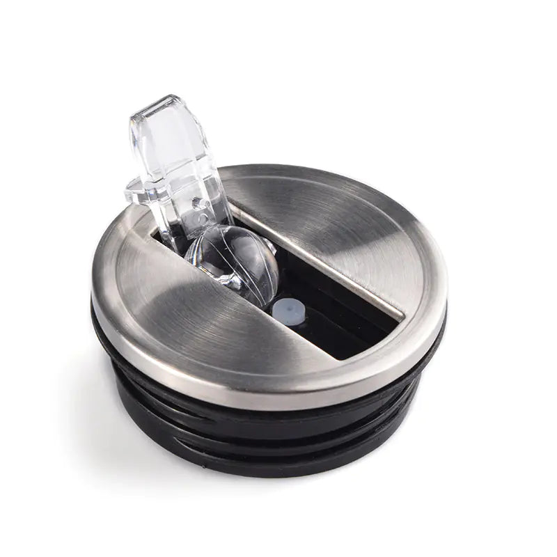 BTS Bulletproof Coffee Cup lid with a transparent opening and stainless steel design for easy drinking.