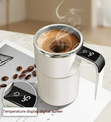 Magnetic Stirring Coffee Cup with digital temperature display, perfect for effortless stirring of beverages.